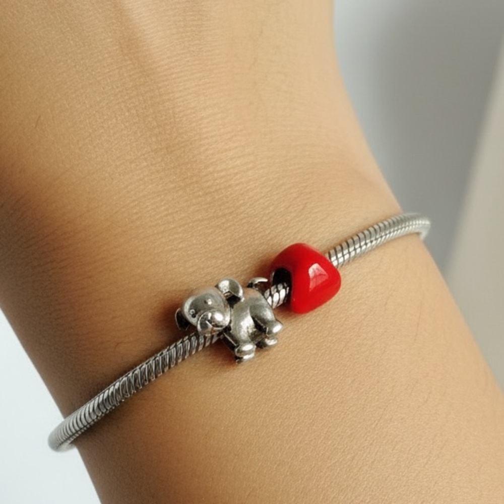 Sterling Silver Donatella Puppy and Heart Bracelet 7.5 Inch
